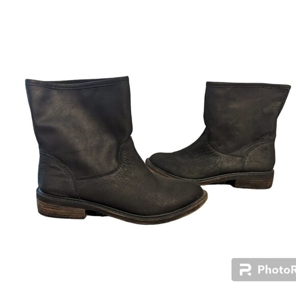 Lucky Brand Western Goth Pull On Moto Boots Wide Ankle Leather Boho - Picture 2 of 10